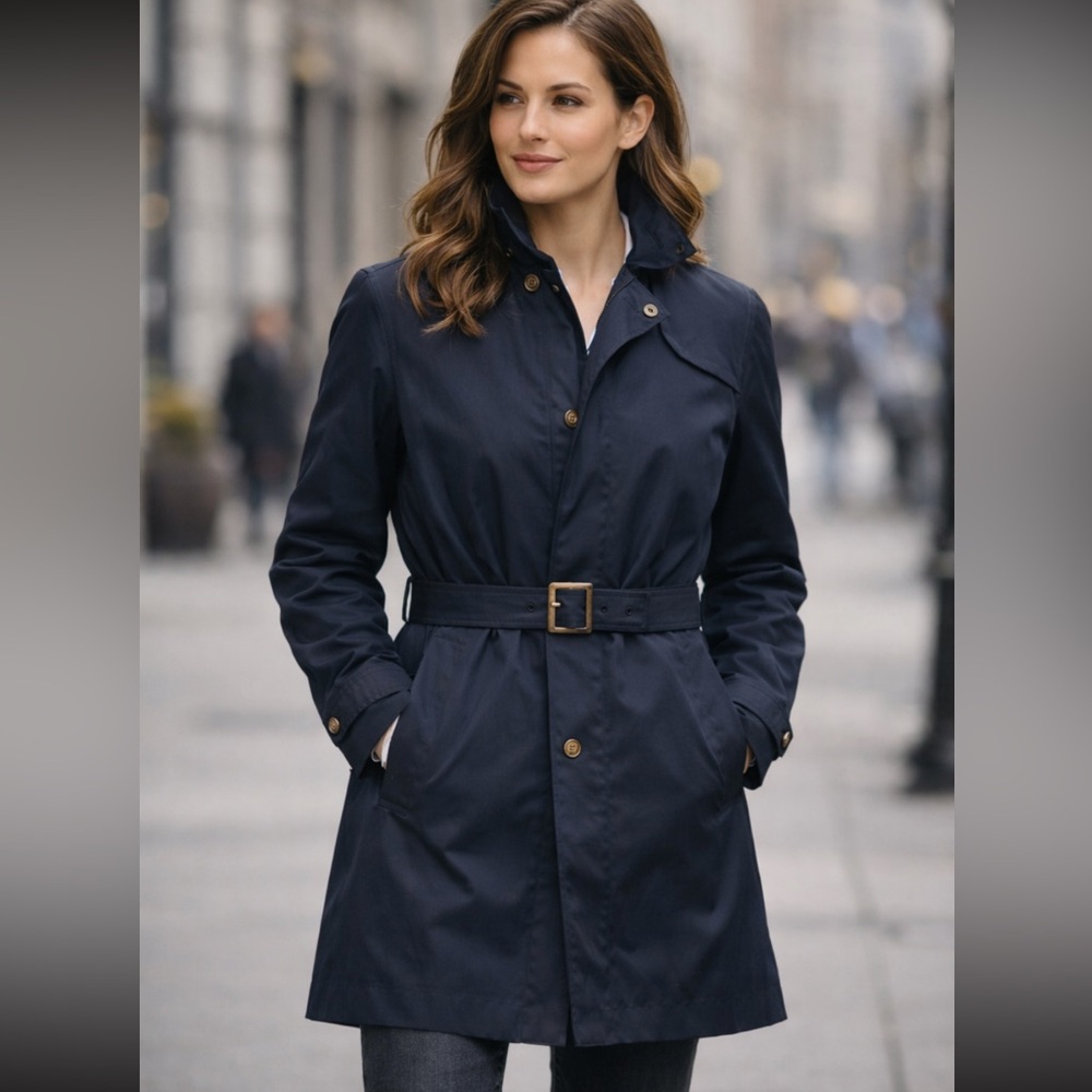 Faconnable Dark Blue Belted Trench Coat